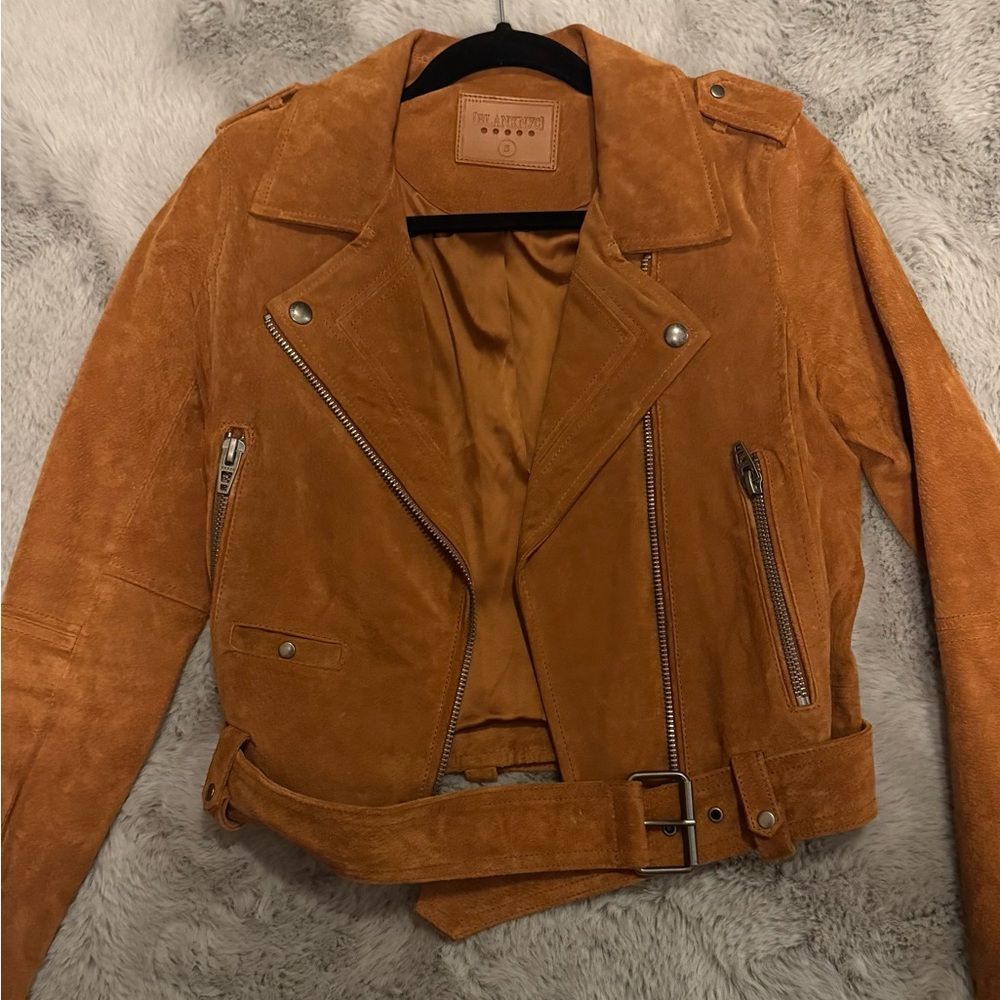 Blank NYC Tan Leather Moto Jacket Asymmetrical Zipper